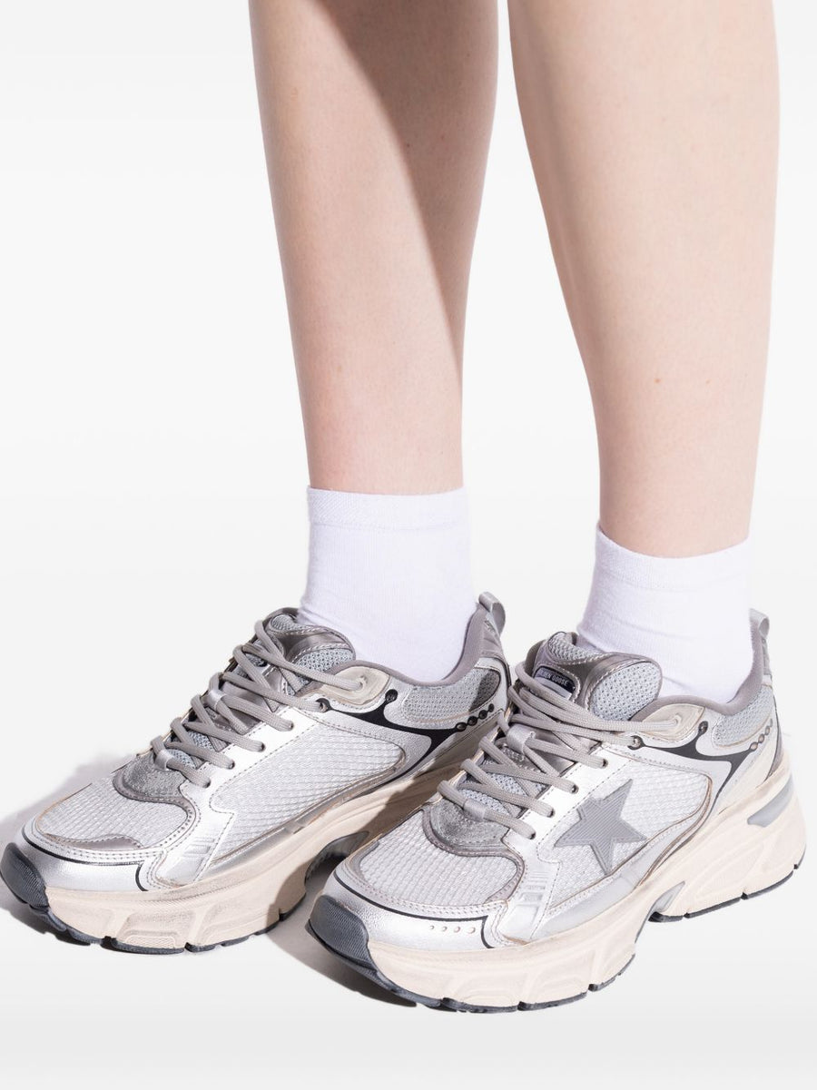 Golden Goose Lightstar Grey Mesh Sneakers For Men With Signature Star Motif And Comfortable Everyday Wear