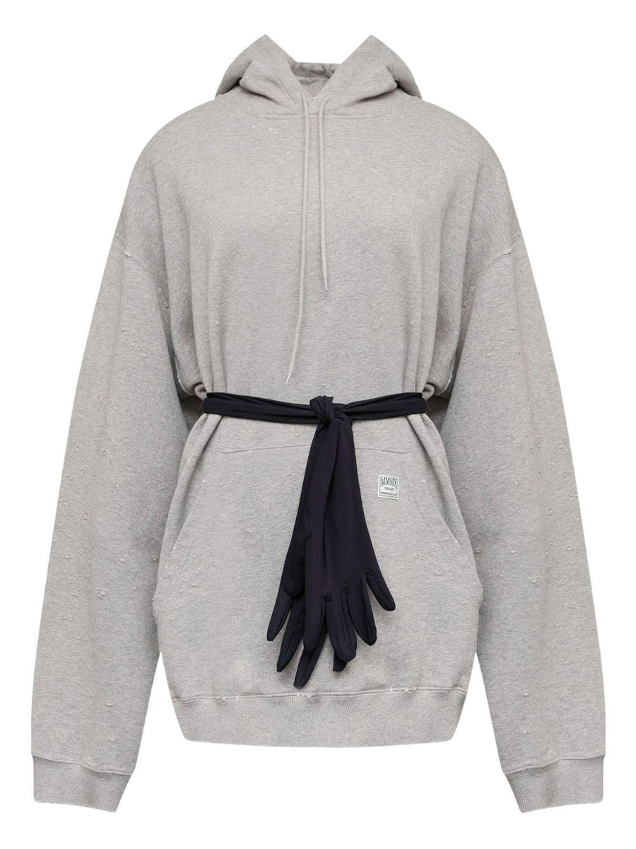 MM6 Maison Margiela Luxurious Cotton Sweatdress For Women With Tie Detail And Pockets In Grey