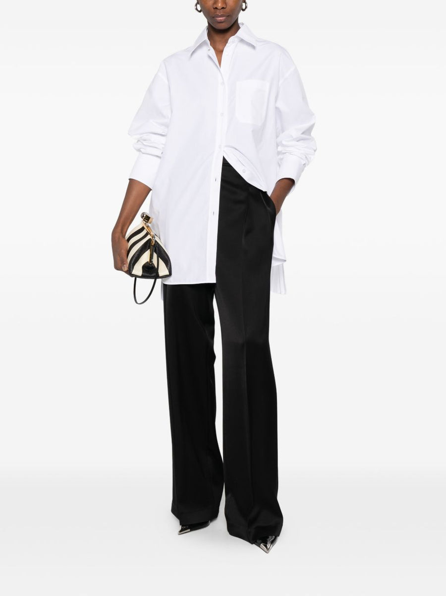 Sportmax Pre Cotton Blend Shirt For Women White Button Front With Chest Pocket And Pleated Hem