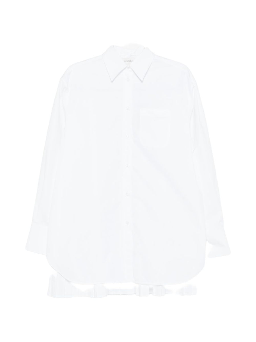 Sportmax Pre Cotton Blend Shirt For Women White Button Front With Chest Pocket And Pleated Hem