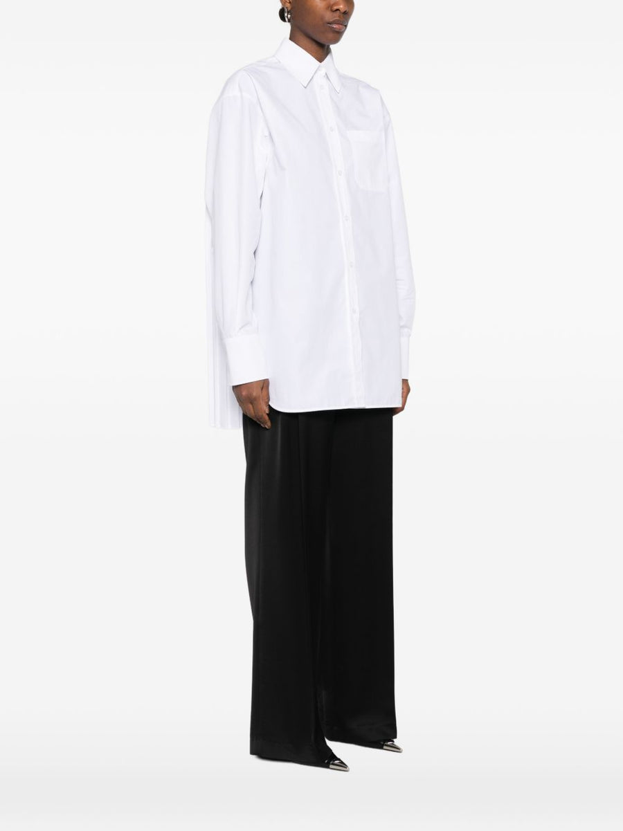Sportmax Pre Cotton Blend Shirt For Women White Button Front With Chest Pocket And Pleated Hem