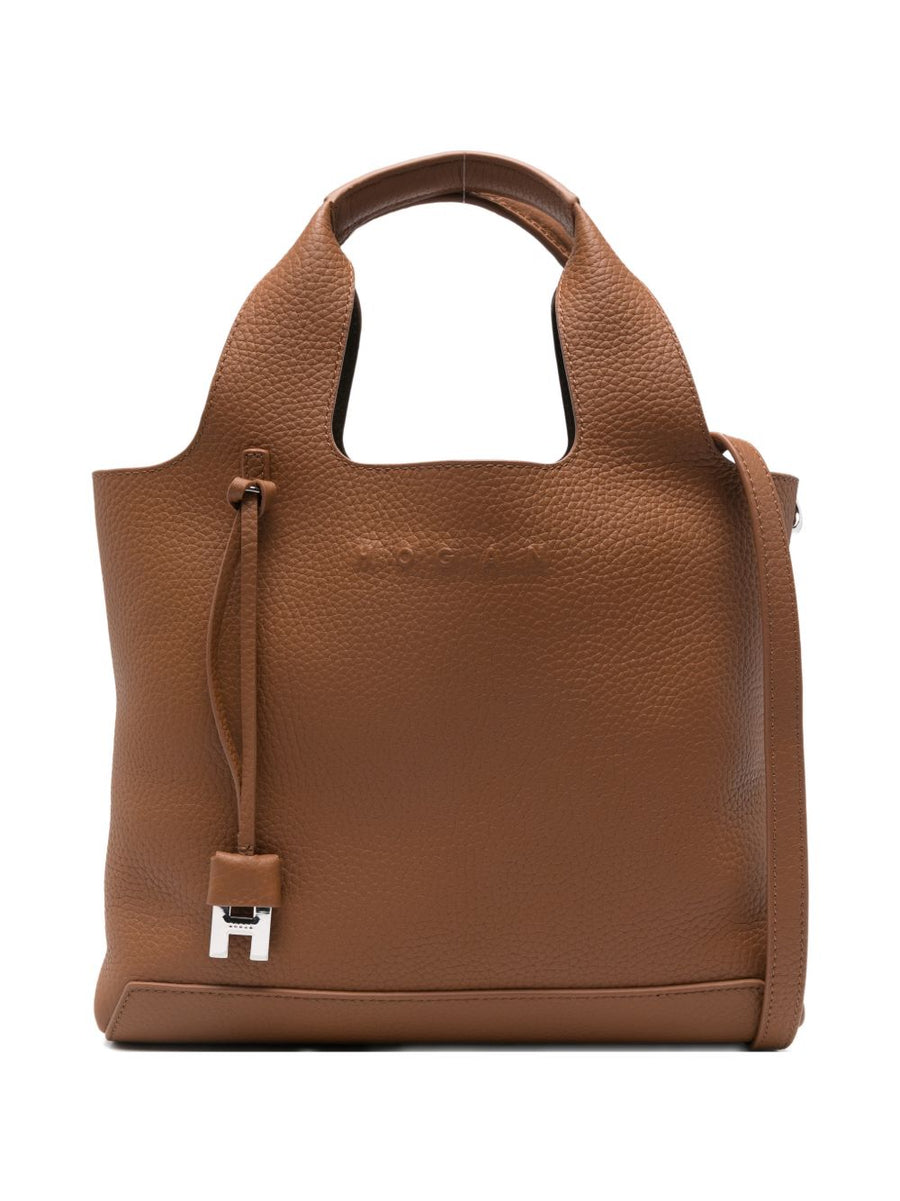 Hogan Shopping Bag Luxury Calf Leather For Women City Professionals Textured Brown Leather With Internal Zip Pocket