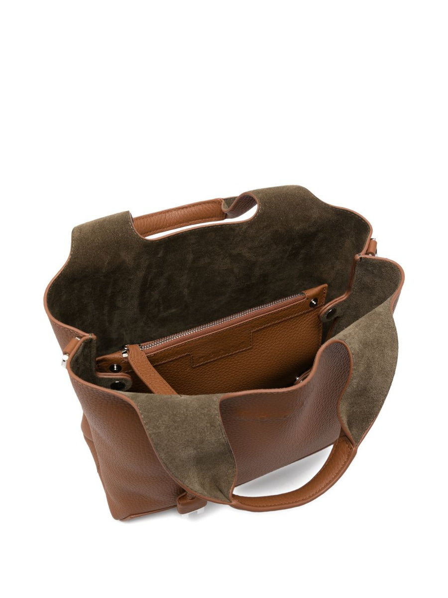 Hogan Shopping Bag Luxury Calf Leather For Women City Professionals Textured Brown Leather With Internal Zip Pocket