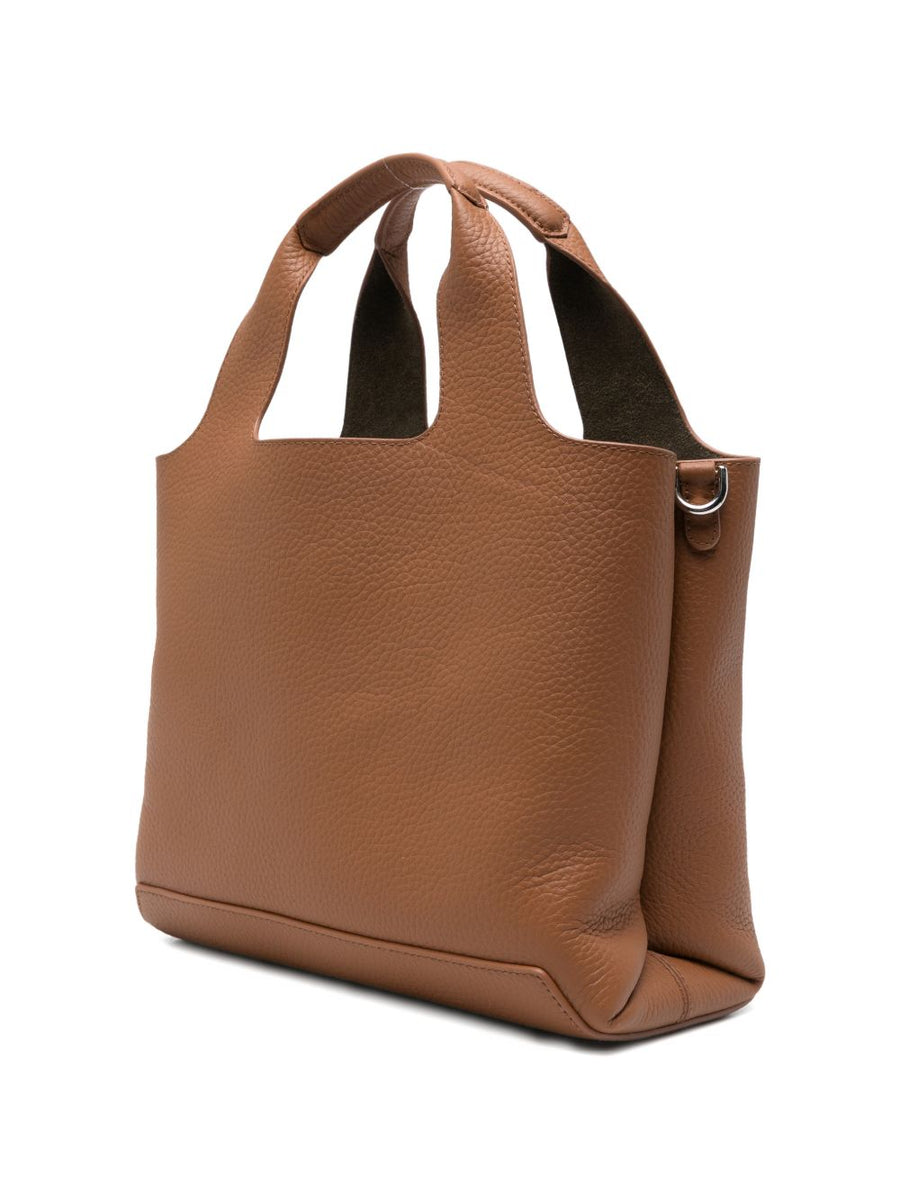 Hogan Shopping Bag Luxury Calf Leather For Women City Professionals Textured Brown Leather With Internal Zip Pocket