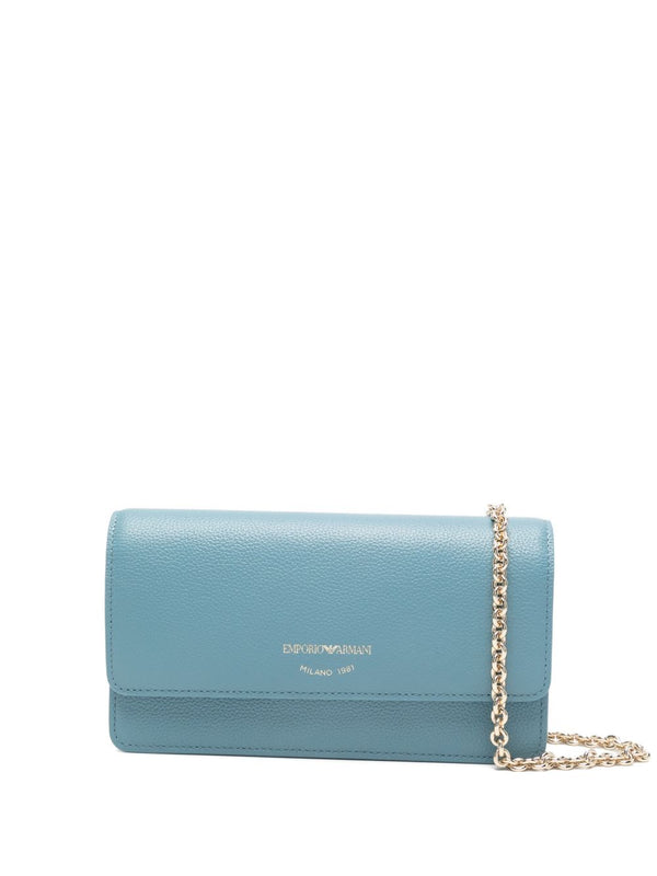 Emporio Armani Mini Bag Leather With Chain Wallet Clutch For Women Premium Light Blue