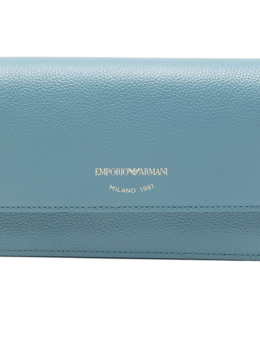 Emporio Armani Mini Bag Leather With Chain Wallet Clutch For Women Premium Light Blue