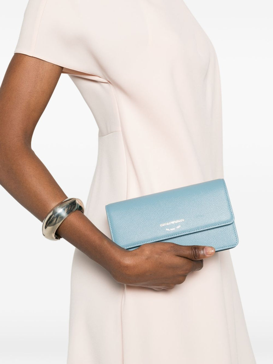 Emporio Armani Mini Bag Leather With Chain Wallet Clutch For Women Premium Light Blue