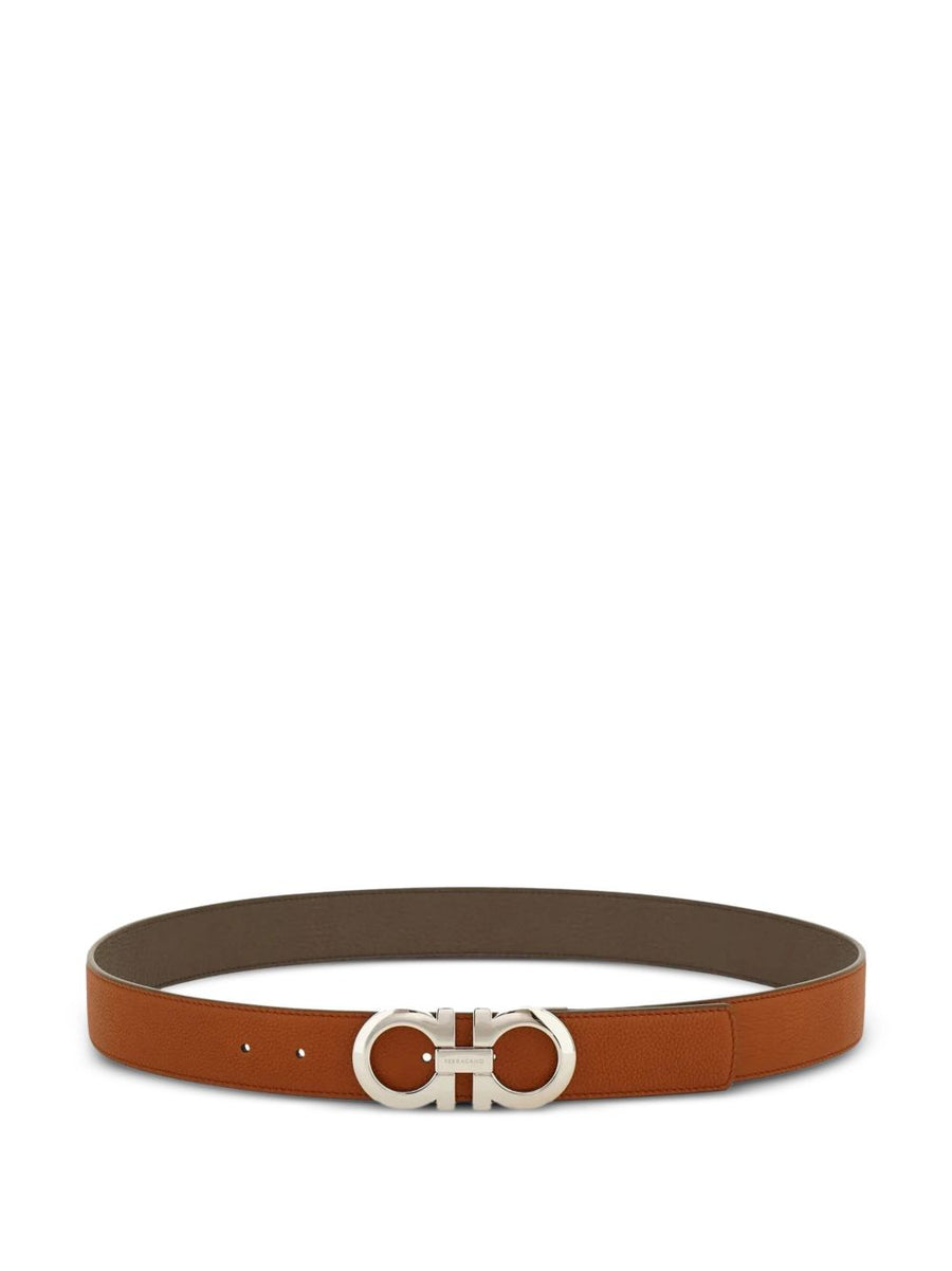 Ferragamo Gancini Reversible Belt For Men Premium Calf Leather With Silver Buckle