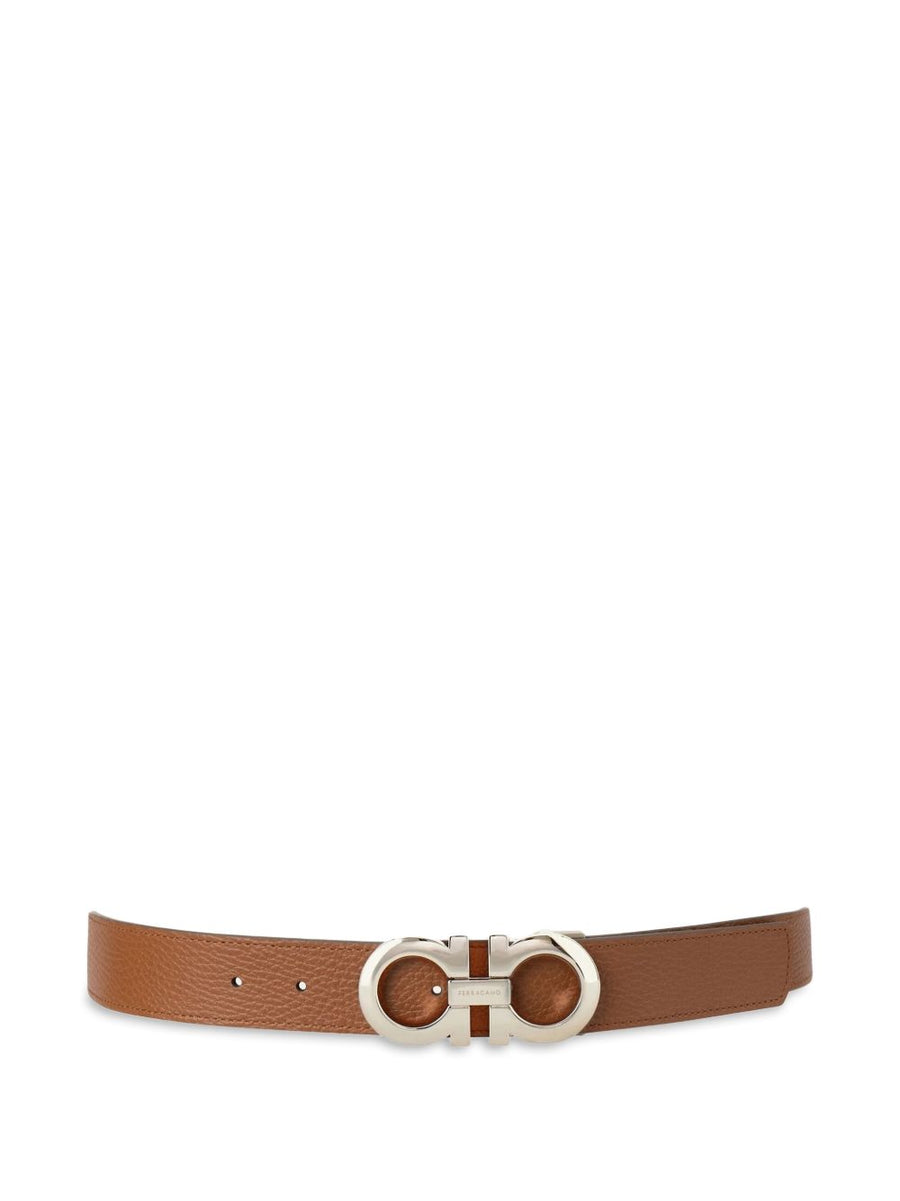 Ferragamo Gancini Reversible Belt For Men Premium Calf Leather With Silver Buckle