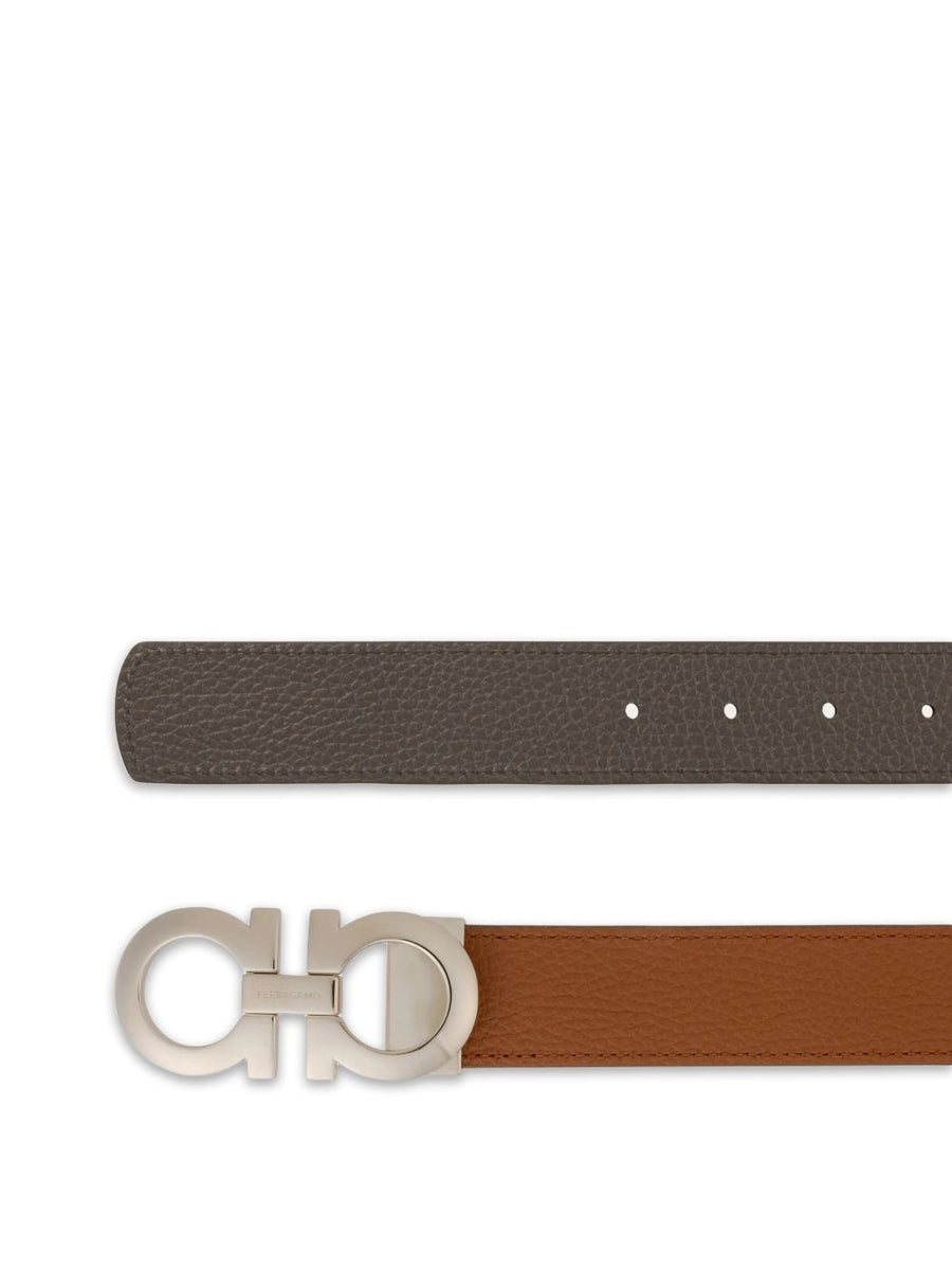 Ferragamo Gancini Reversible Belt For Men Premium Calf Leather With Silver Buckle