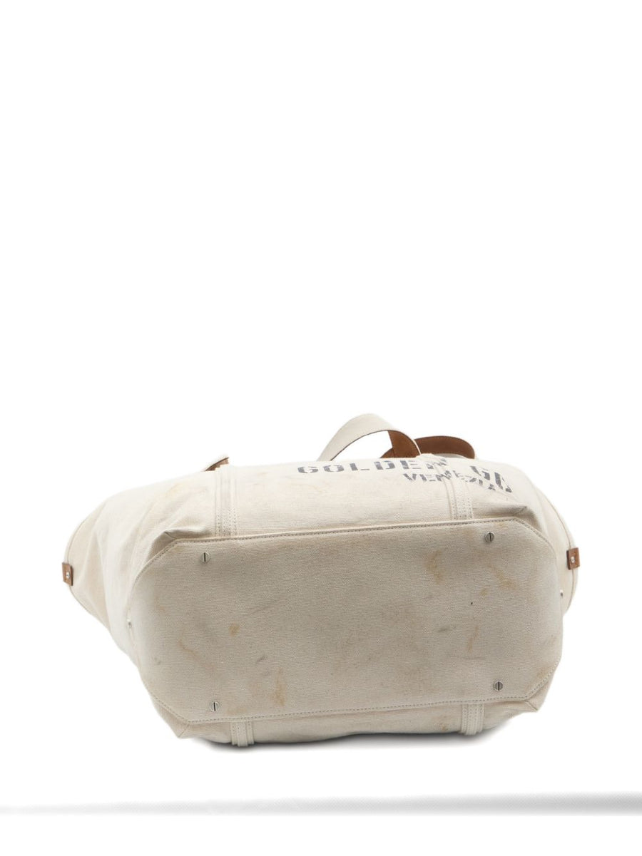 Golden Goose Canvas Tote Bag 24.7 With Hook Closure And Removable Pouch Everyday City Tote For Women