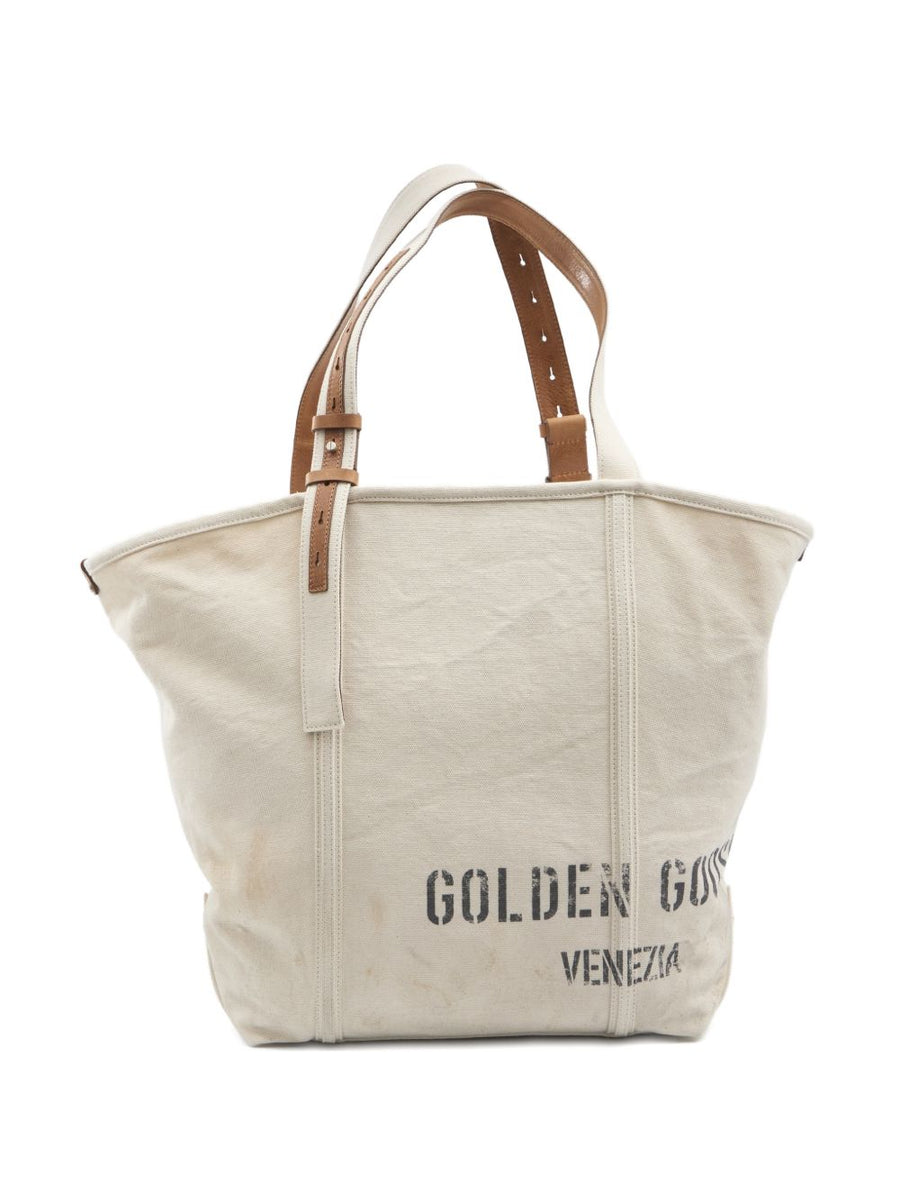 Golden Goose Canvas Tote Bag 24.7 With Hook Closure And Removable Pouch Everyday City Tote For Women