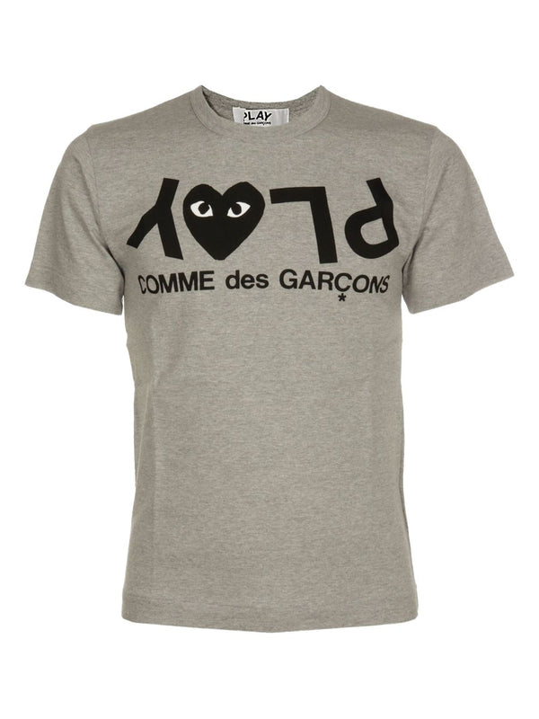 Comme Des Garcons Grey Cotton Logo Tee For Men Minimalist Everyday Luxury Top Essential