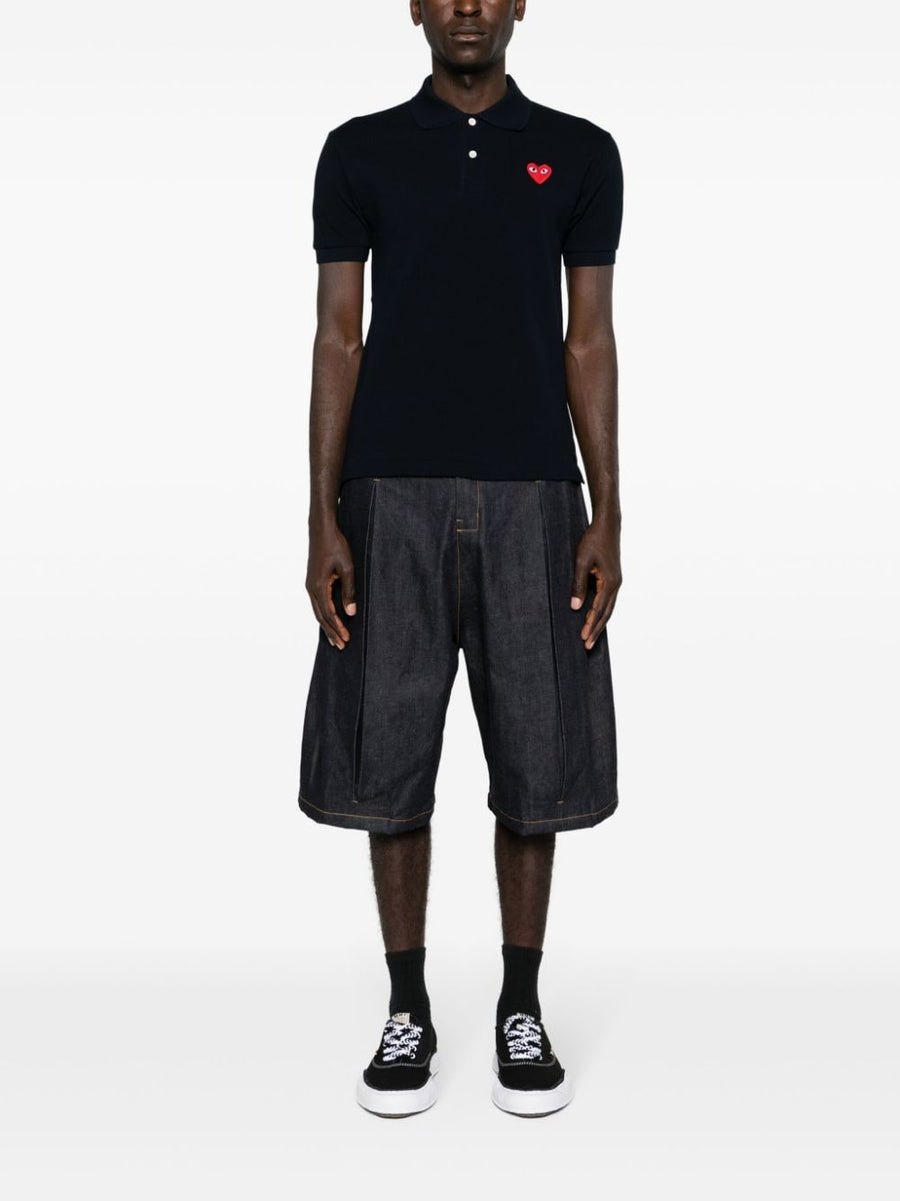 Comme Des Garcons Cotton Polo Shirt Navy With Signature Heart Patch For Modern Men