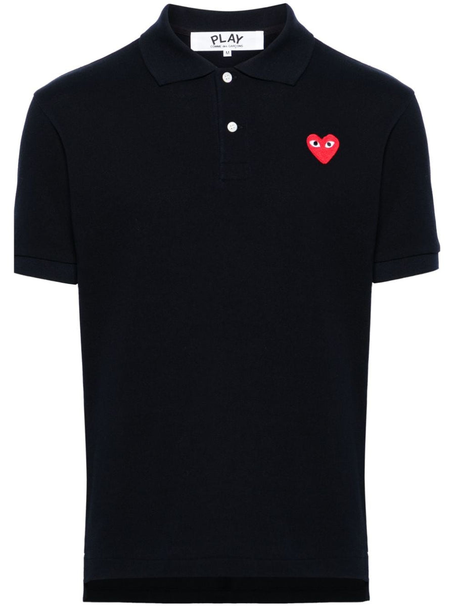Comme Des Garcons Cotton Polo Shirt Navy With Signature Heart Patch For Modern Men