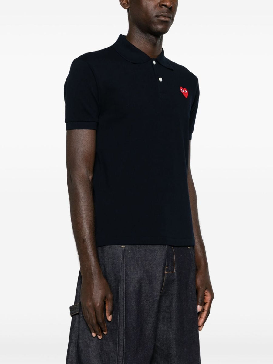 Comme Des Garcons Cotton Polo Shirt Navy With Signature Heart Patch For Modern Men