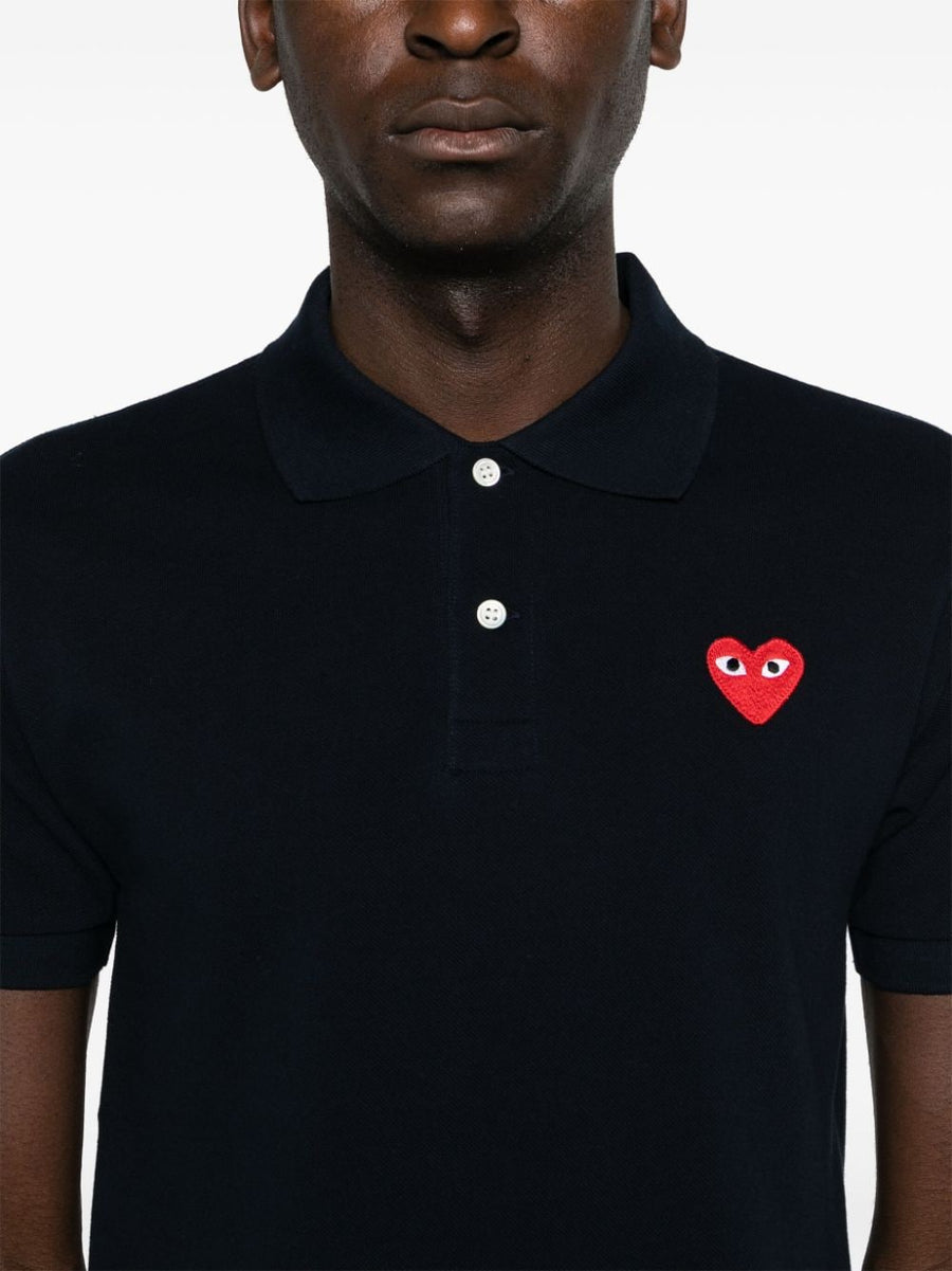 Comme Des Garcons Cotton Polo Shirt Navy With Signature Heart Patch For Modern Men