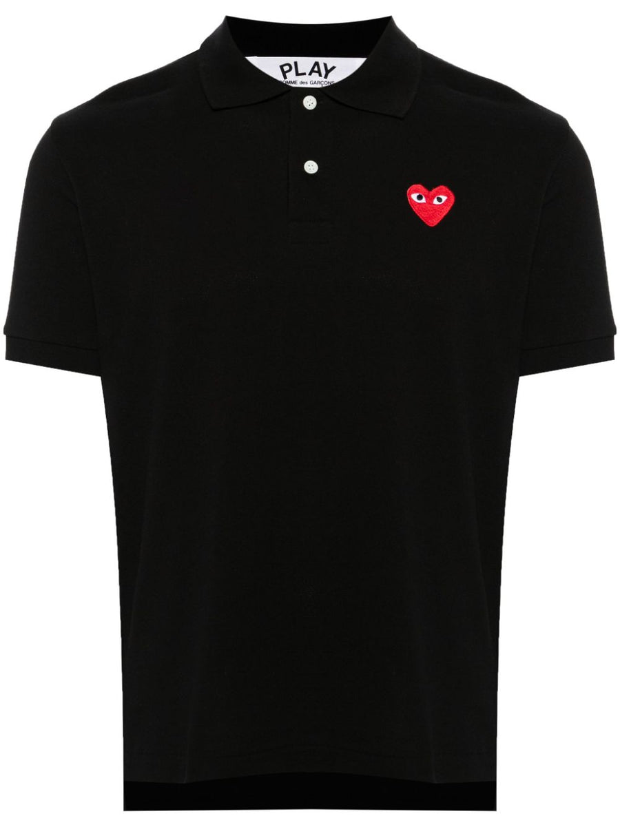 Comme Des Garcons Cotton Polo Shirt Unisex Black Pique With Heart Patch Signature Detail