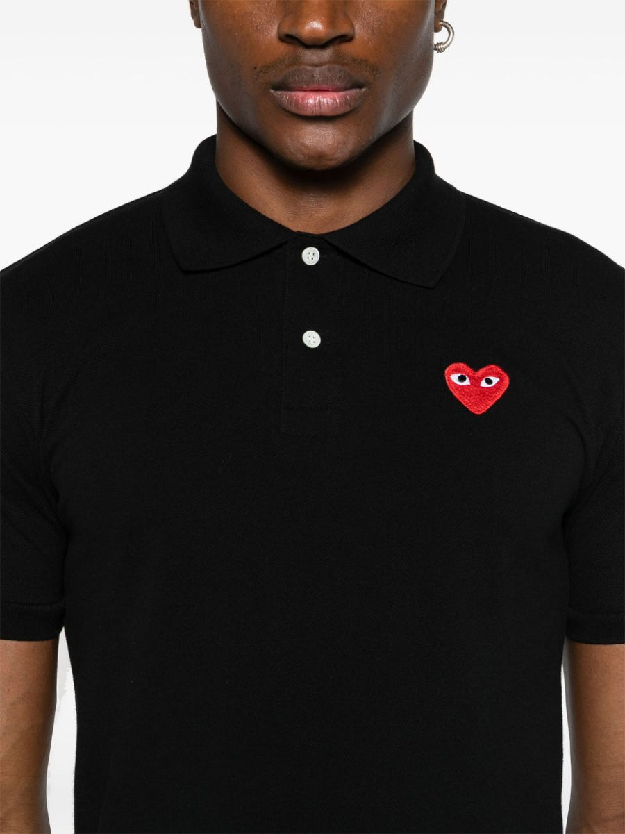 Comme Des Garcons Cotton Polo Shirt Unisex Black Pique With Heart Patch Signature Detail