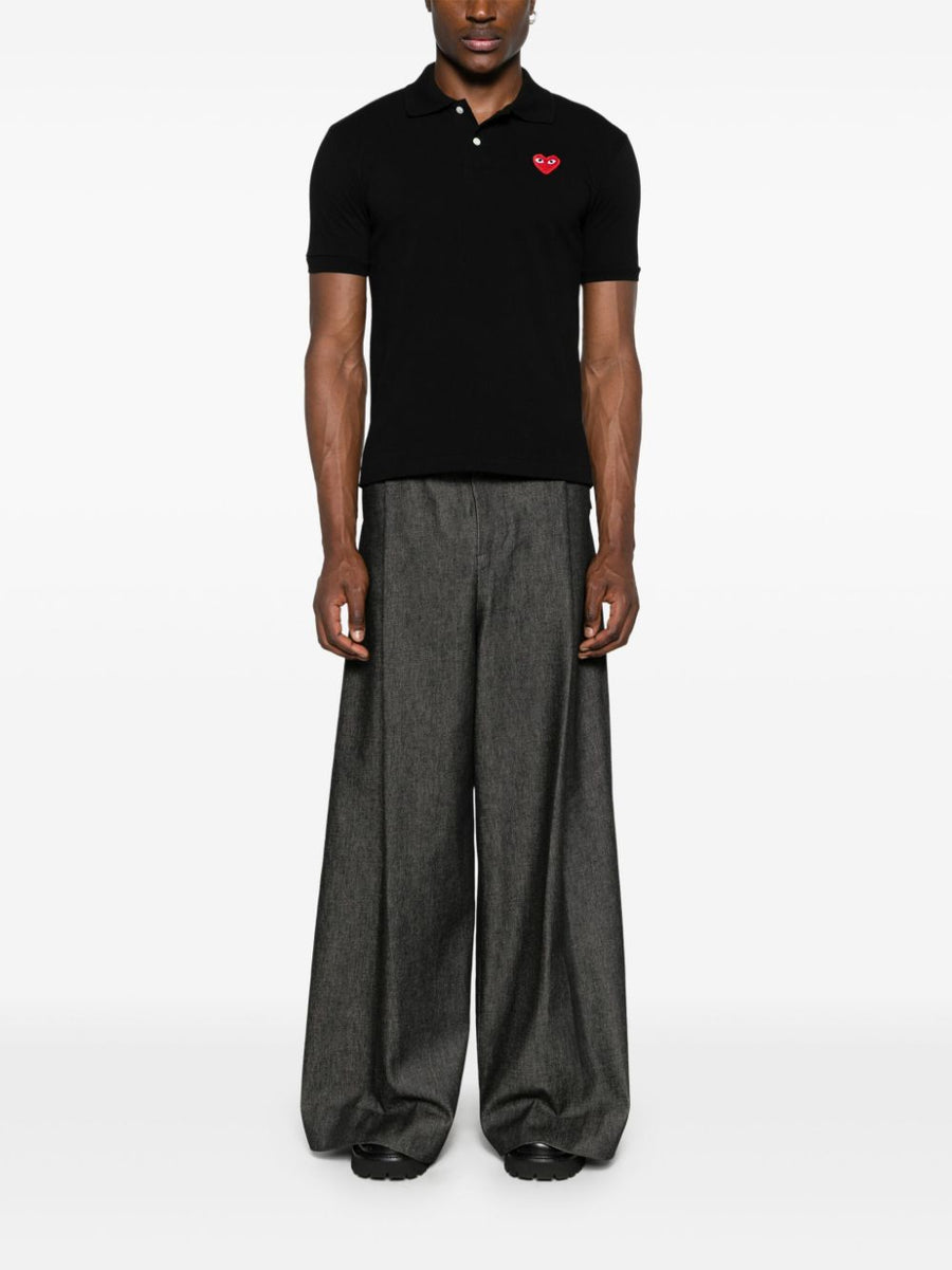 Comme Des Garcons Cotton Polo Shirt Unisex Black Pique With Heart Patch Signature Detail