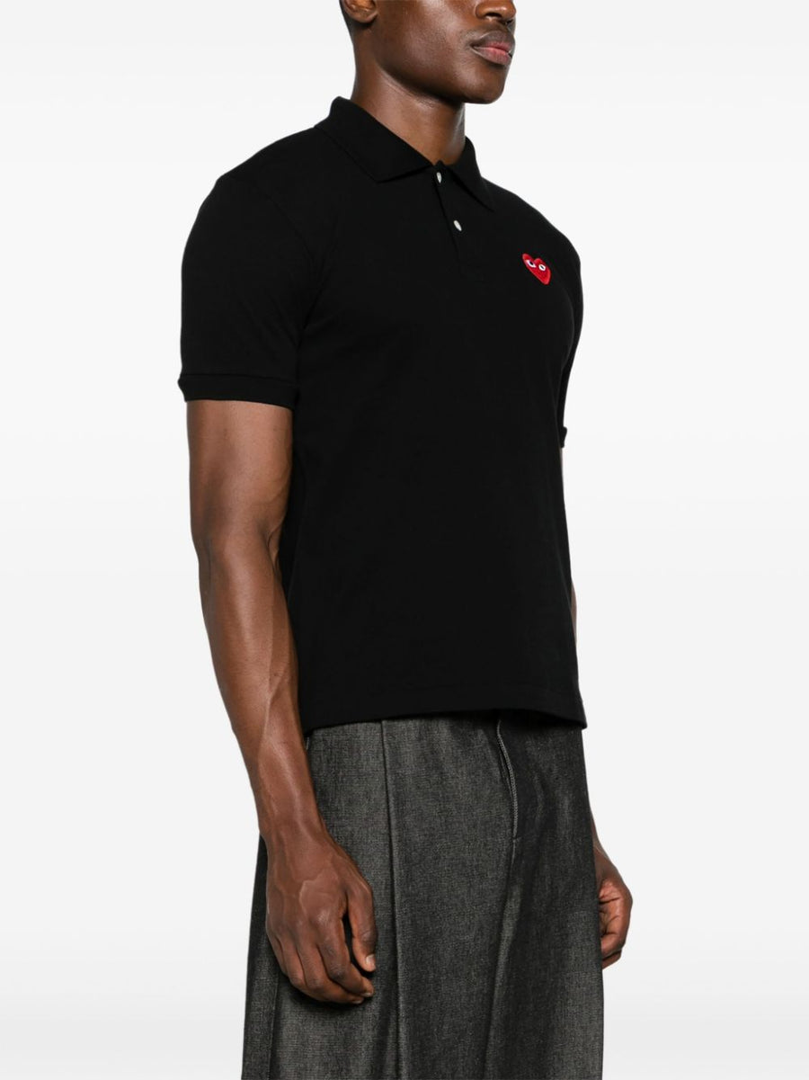 Comme Des Garcons Cotton Polo Shirt Unisex Black Pique With Heart Patch Signature Detail