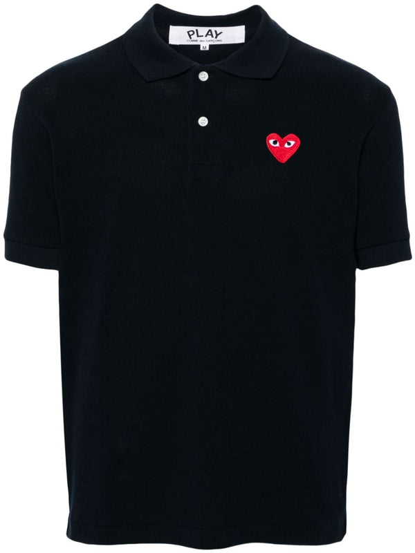 Comme Des Garçons Cotton Polo Shirt Navy With Heart Patch Unisex Sizing 100 Percent Cotton
