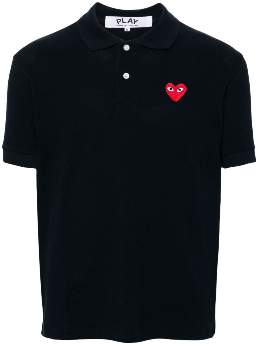 Comme Des Garçons Cotton Polo Shirt Navy With Heart Patch Unisex Sizing 100 Percent Cotton