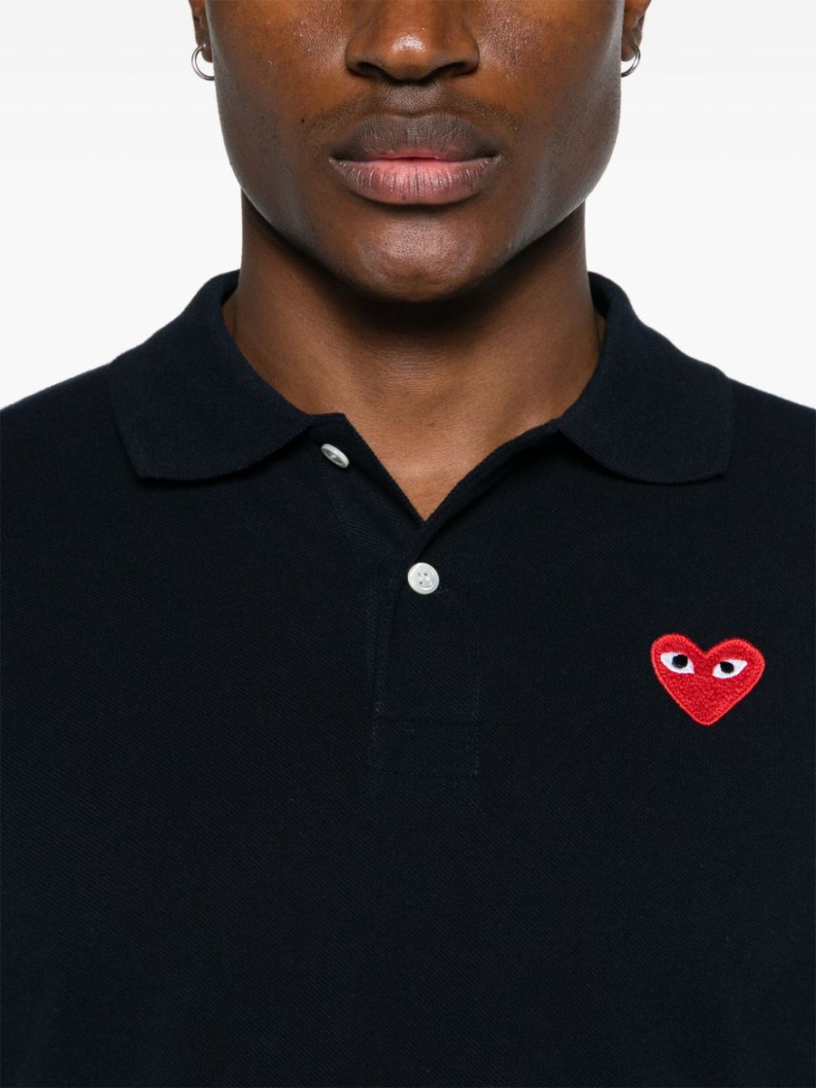 Comme Des Garçons Cotton Polo Shirt Navy With Heart Patch Unisex Sizing 100 Percent Cotton
