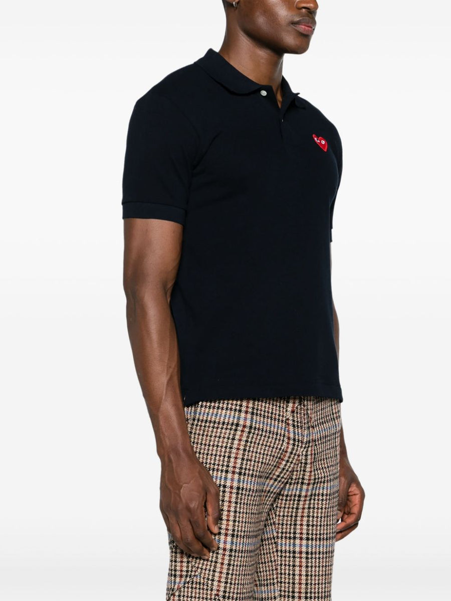 Comme Des Garçons Cotton Polo Shirt Navy With Heart Patch Unisex Sizing 100 Percent Cotton