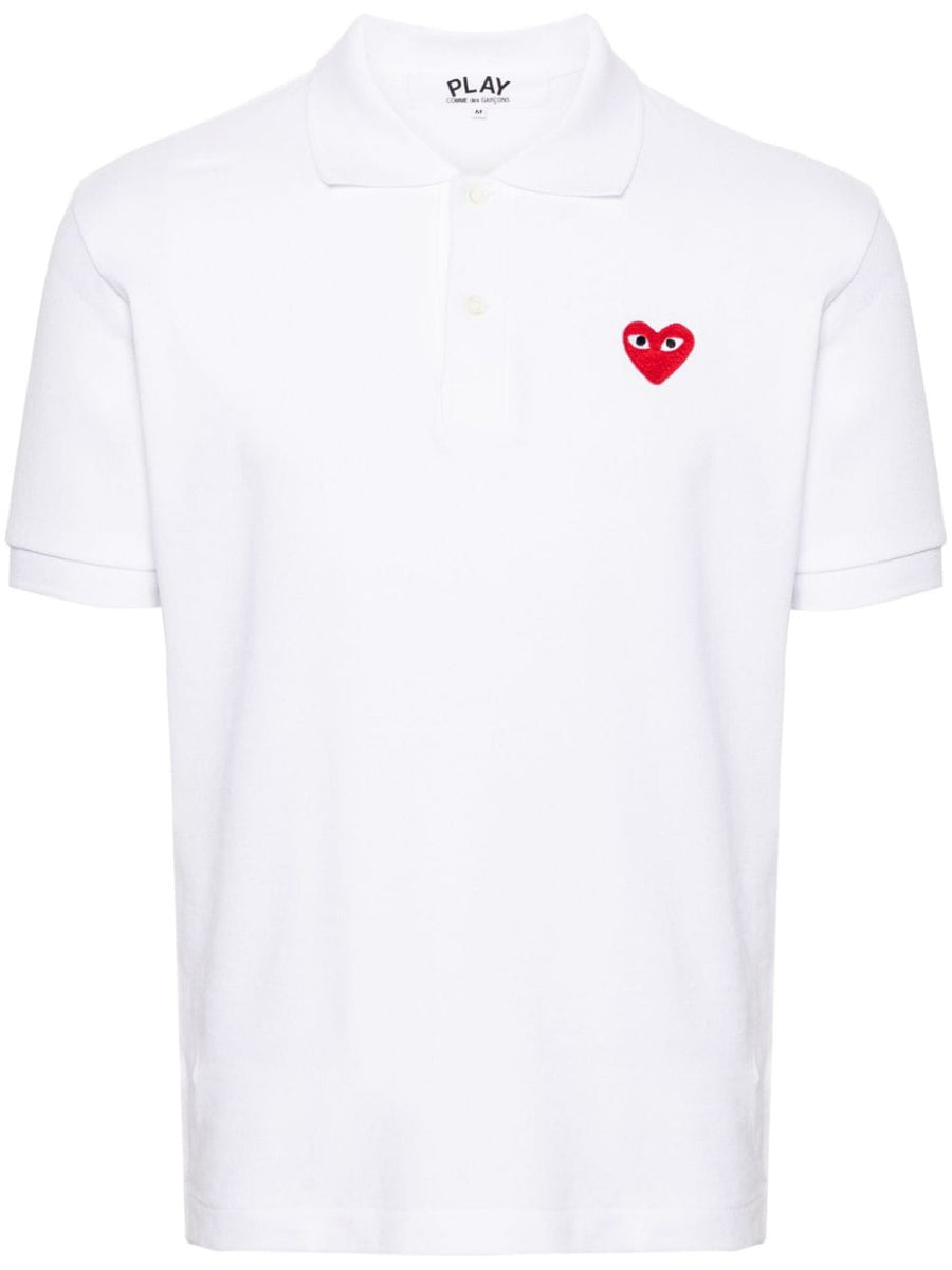 Comme Des Garçons Cotton Polo Shirt Breathable Pique Unisex White Heart Patch Detail