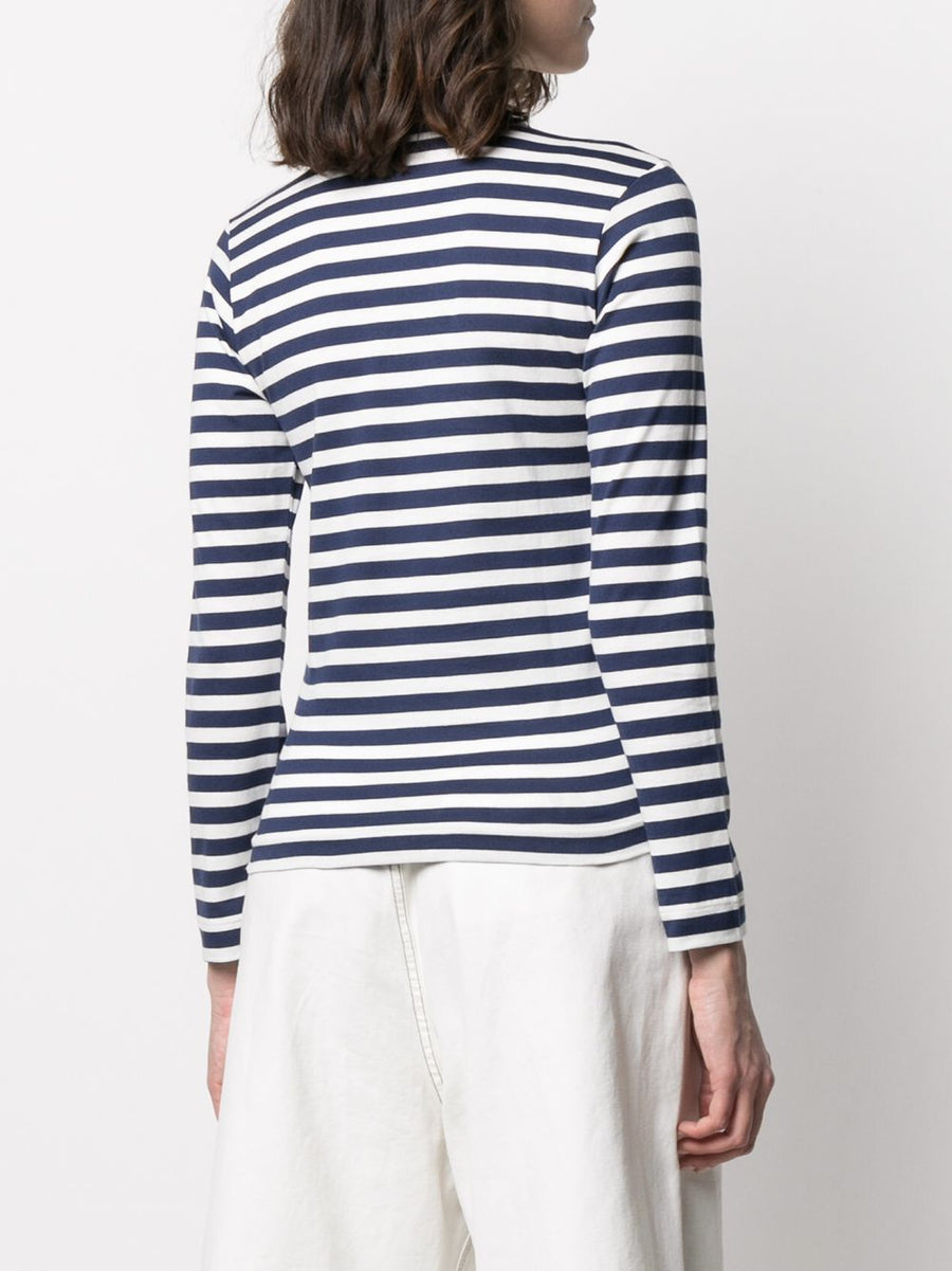 Comme Des Garcons Striped Cotton T Shirt Unisex Navy With Subtle Applique Logo For Everyday Wear