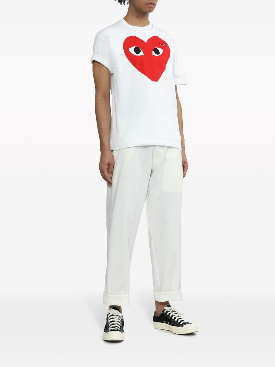 Comme Des Garçons Cotton T Shirt With Red Chest Logo Applique For Unisex Luxury Everyday Wear