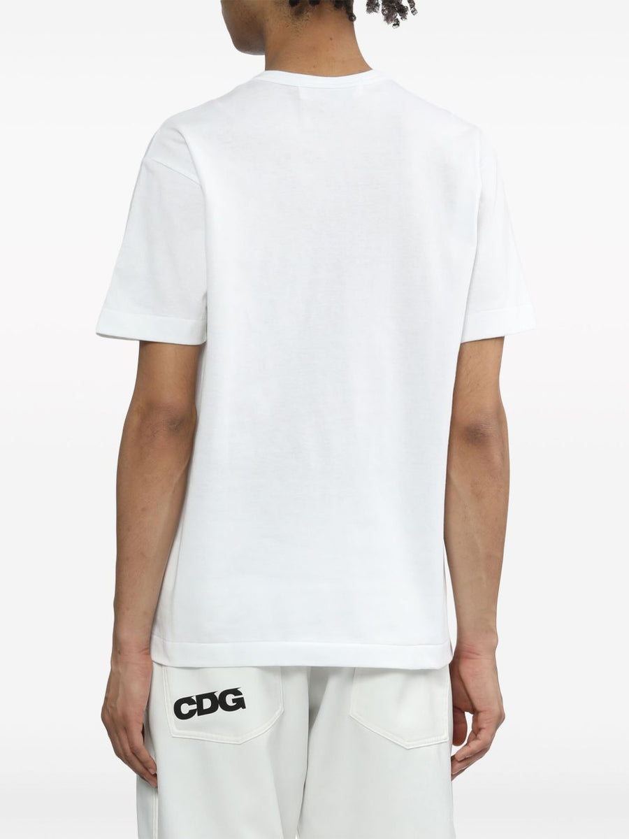 Comme Des Garçons Cotton T Shirt With Red Chest Logo Applique For Unisex Luxury Everyday Wear