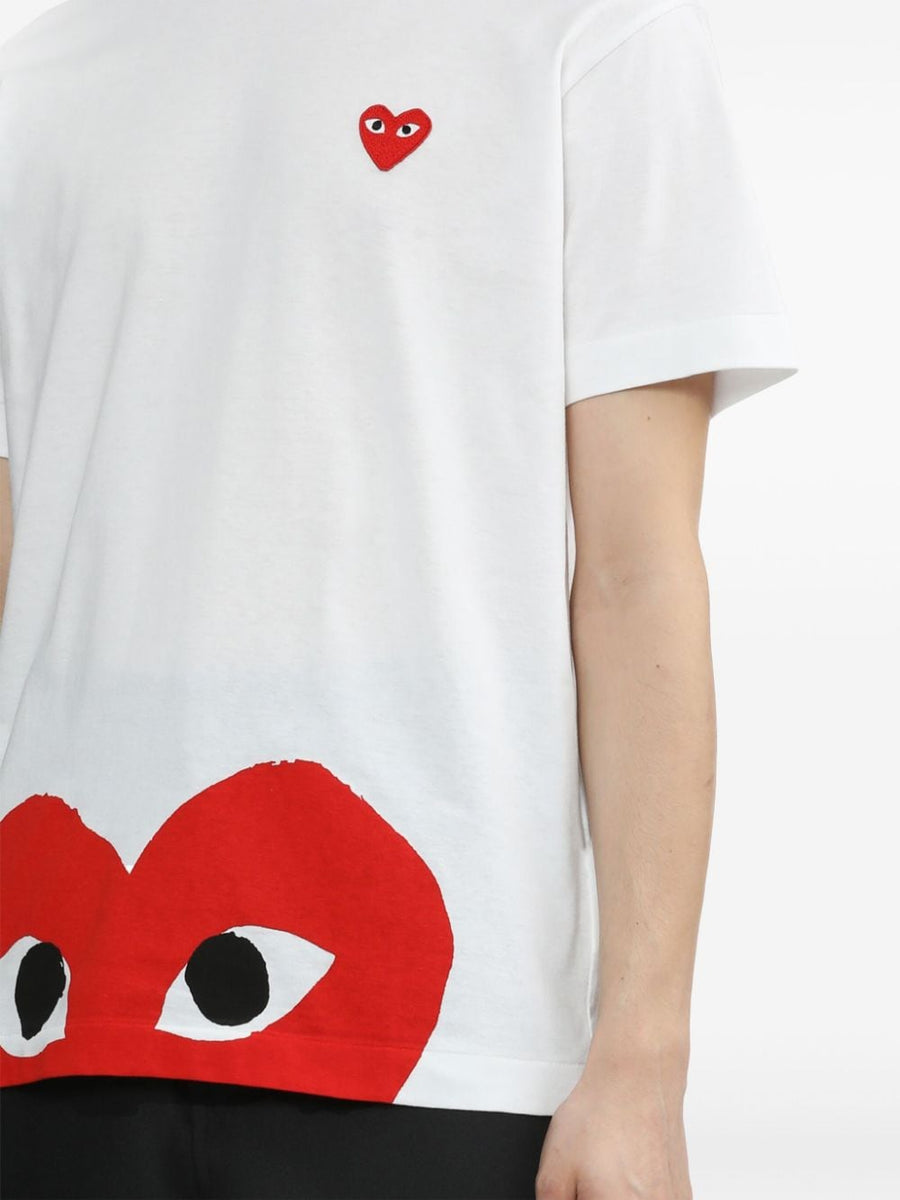 Comme Des Garcons Cotton T Shirt With Heart Applique Logo Unisex Crewneck Top White Red