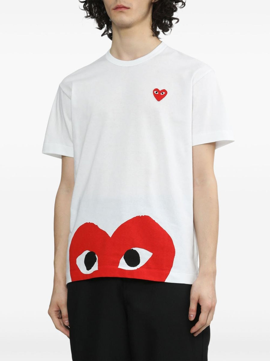 Comme Des Garcons Cotton T Shirt With Heart Applique Logo Unisex Crewneck Top White Red