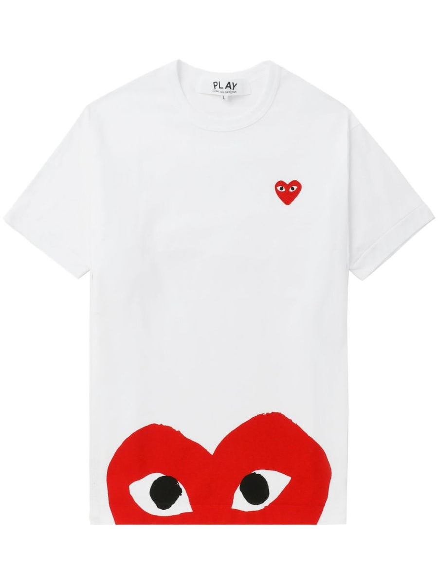 Comme Des Garcons Cotton T Shirt With Heart Applique Logo Unisex Crewneck Top White Red