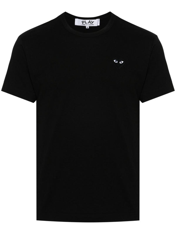 Comme Des Garcons Black Cotton T Shirt With Signature Heart Patch Unisex Sizing For Everyday Wear