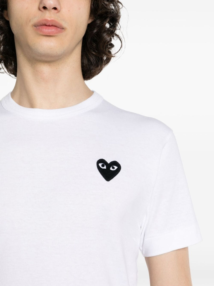 Comme Des Garcons Cotton T Shirt For Men White 100 Percent Cotton With Heart Patch Embroidered Eyes Signature