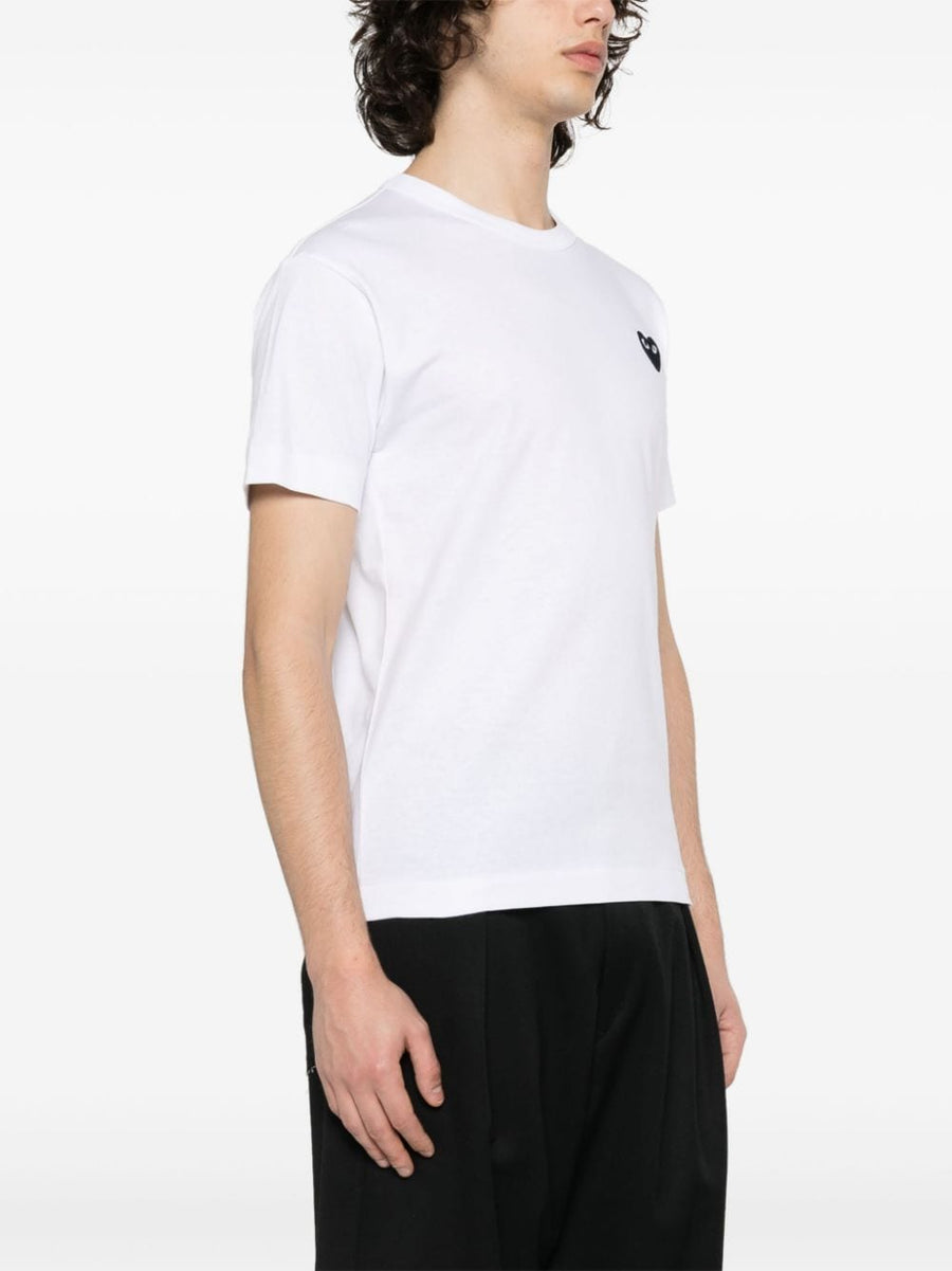 Comme Des Garcons Cotton T Shirt For Men White 100 Percent Cotton With Heart Patch Embroidered Eyes Signature
