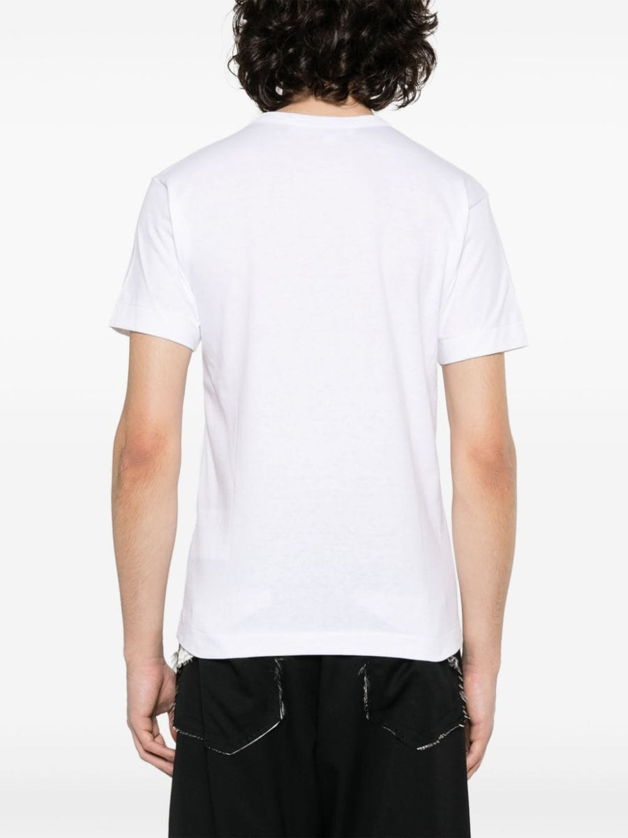 Comme Des Garcons Cotton T Shirt For Men White 100 Percent Cotton With Heart Patch Embroidered Eyes Signature