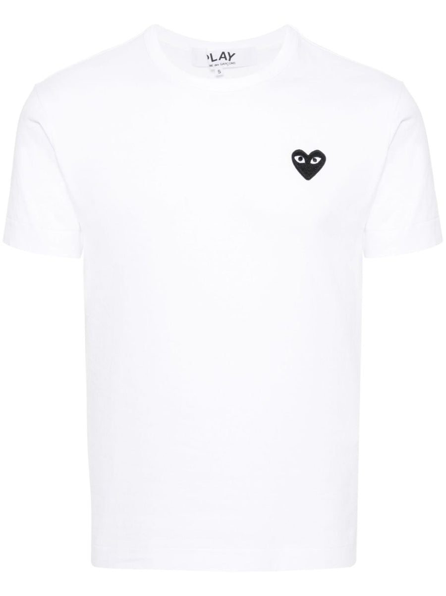 Comme Des Garcons Cotton T Shirt For Men White 100 Percent Cotton With Heart Patch Embroidered Eyes Signature