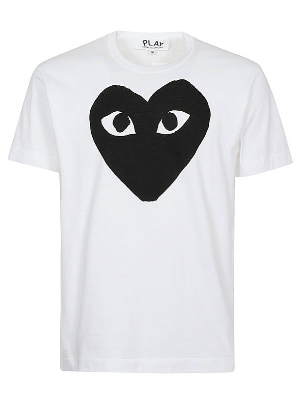 Comme Des Garcons Cotton T Shirt White With Black Heart Print Unisex Designer Essential
