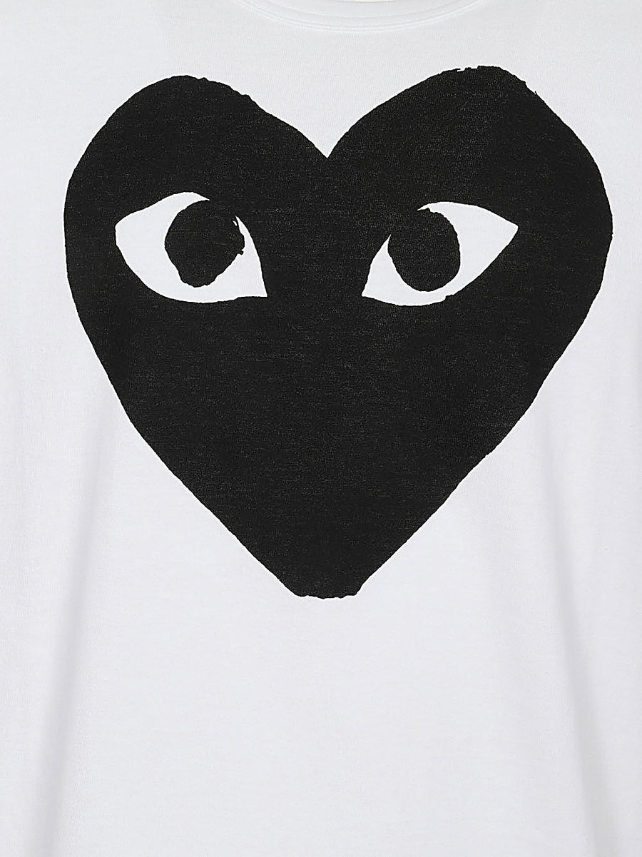 Comme Des Garcons Cotton T Shirt White With Black Heart Print Unisex Designer Essential