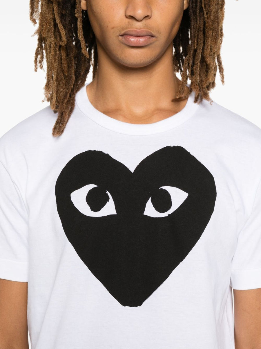 Comme Des Garcons Cotton T Shirt White With Black Heart Print Unisex Designer Essential