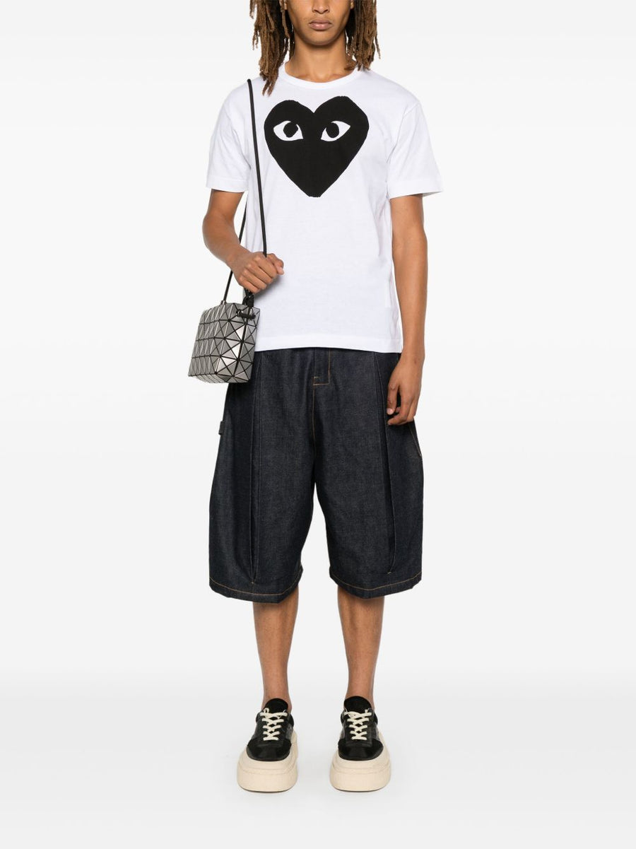 Comme Des Garcons Cotton T Shirt White With Black Heart Print Unisex Designer Essential