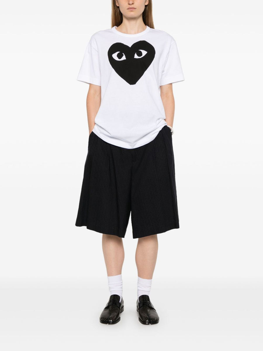 Comme Des Garcons Cotton T Shirt White With Black Heart Print Unisex Designer Essential