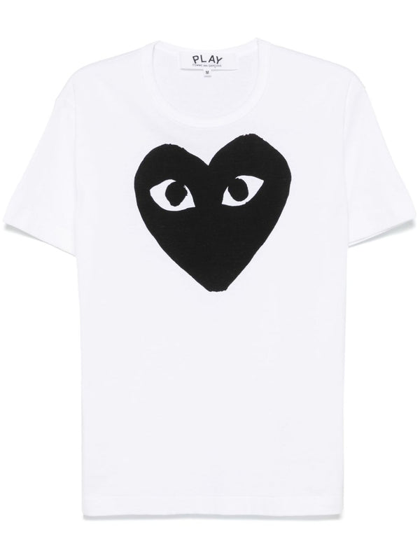 Comme Des Garcons Cotton T Shirt Women 100 Percent Cotton Signature Heart Print White Crew Neck Luxury Tee