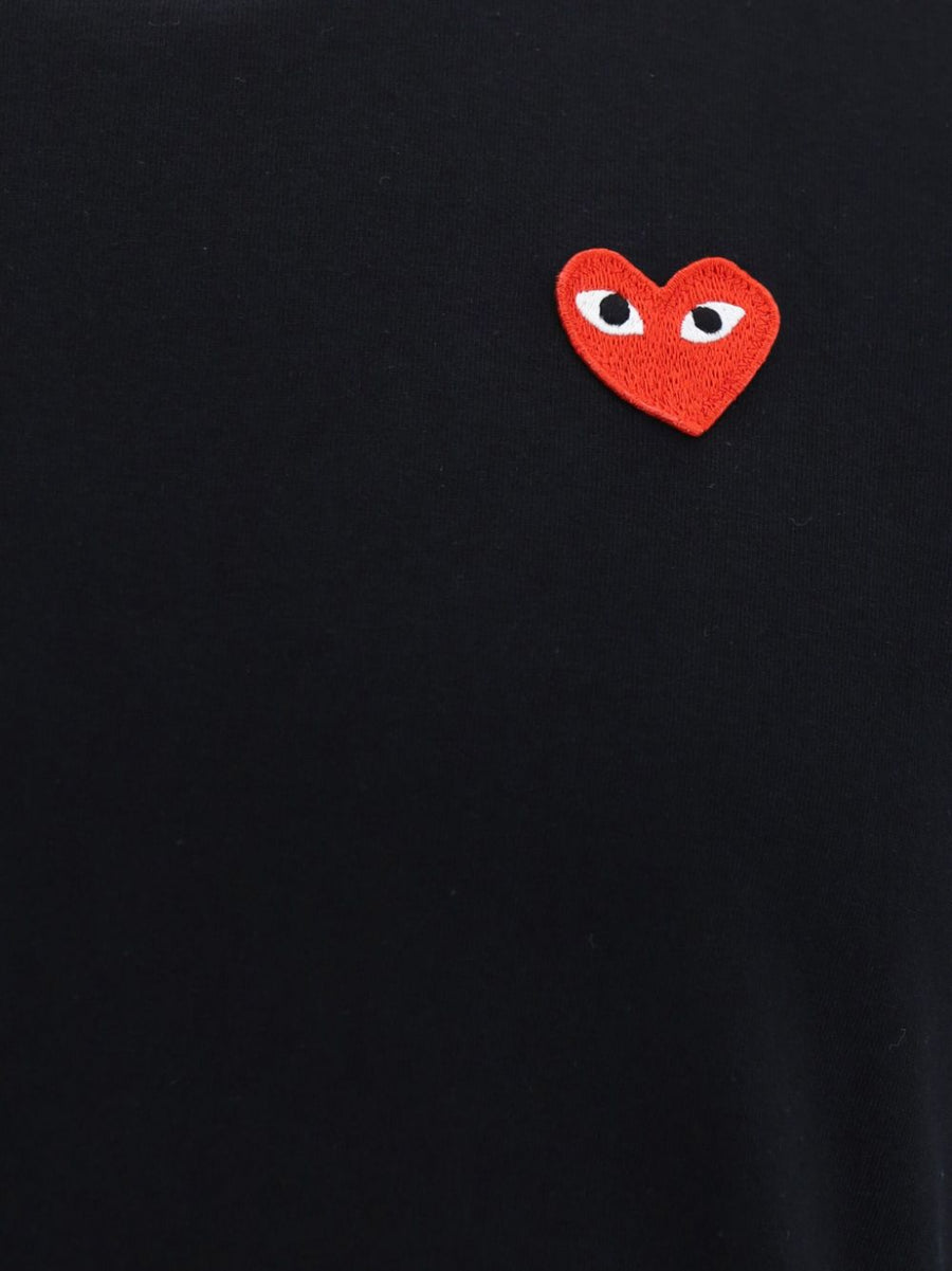 Comme Des Garcons Cotton T Shirt With Signature Heart Patch Unisex Crew Neck Black