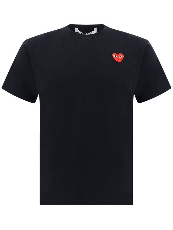 Comme Des Garcons Cotton T Shirt With Signature Heart Patch Unisex Crew Neck Black