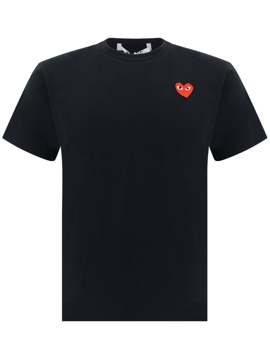 Comme Des Garcons Cotton T Shirt With Signature Heart Patch Unisex Crew Neck Black